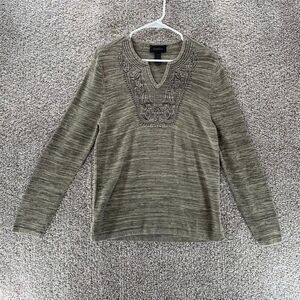 Express Sweater Womens Small Tan V Neck Casual Cotton Preppy Pullover Sweatshirt